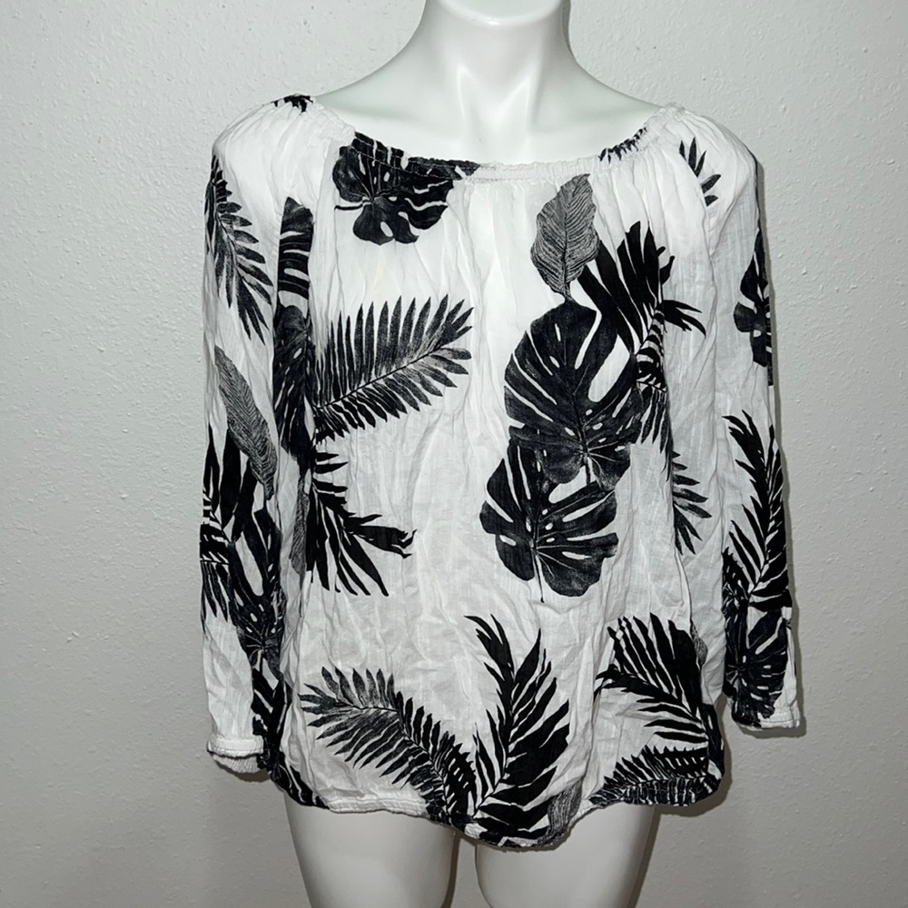 Old Navy Black White Lightweight Leaf Shirt Sz XL